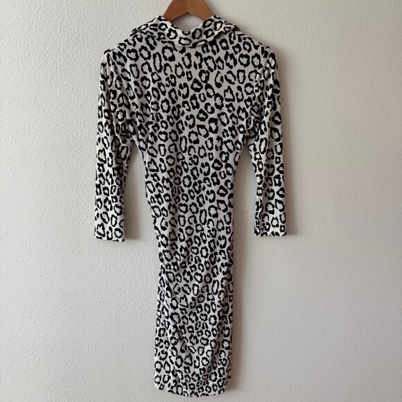 Jones New York Black‎ White Animal Print Faux Wrap Ruched Dress Size 4 - Picture 4 of 6